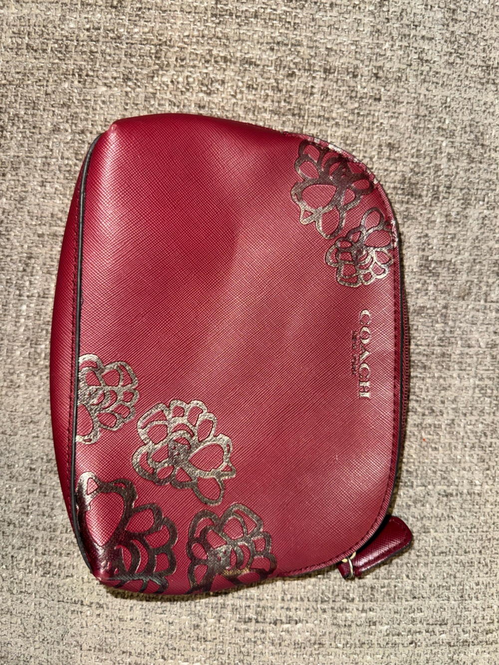 Coach Metallic Floral Embossed Bordeaux Cosmetic Pouch